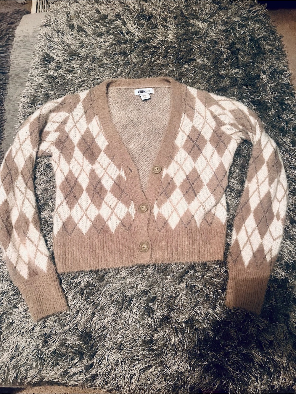 William Rast Brown and Cream Argyle Cropped Cardigan